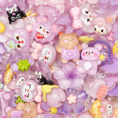 60pcs Slime Charms Cute Set for Crafts, Resin Set Ornament Scrapbooking, 3D Flatback Cute Embellishments for Scrapbook and Mini Decorations (Purple)