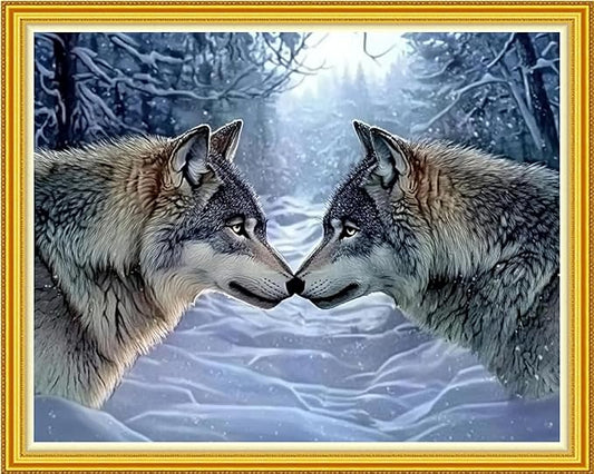 Fanxvivy Stamped Cross Stitch Kits for Beginners Full Range of Cross Stitching Preprinted Embroidery Kits for Adults, 11CT Embroidery Pattern Needlepoint Kits-Couple Wolf 16x20 inch