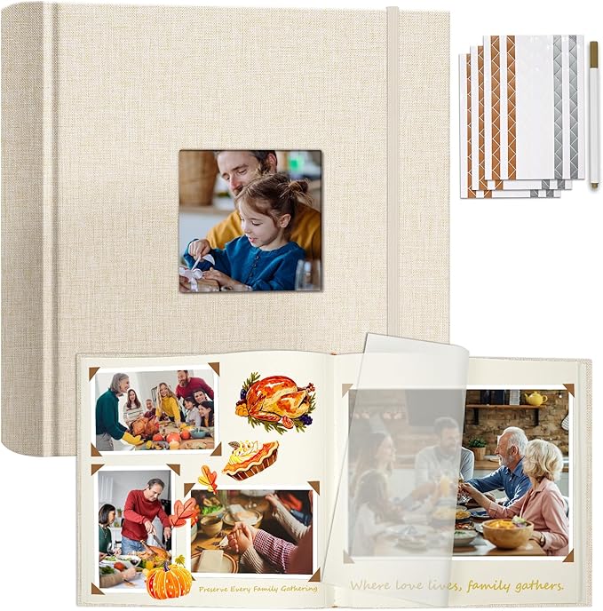 Vienrose Scrapbook Album 12" x 12", Large Linen Photo Album with Writing Space, DIY Scrapbook Supplies for Wedding, Baby, Family Memories & Travel (30 sheets / 60 pages, Beige)