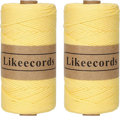 2 Skeins of 100% Cotton Crochet Bag Cord 2mm x 170m Macrame Cord 2mm Crochet Thread Macrame Rope Gift for Knitter (Lemon Yellow)