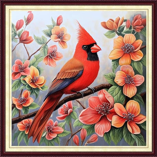 DMCCRAFT Stamped Cross Stitch Kits for Adults 11CT Printed Cross-Stitch Patterns Embroidery Kits Easy Cross Stitching Needlepoint Kits&Flower Bird 18x18 inch