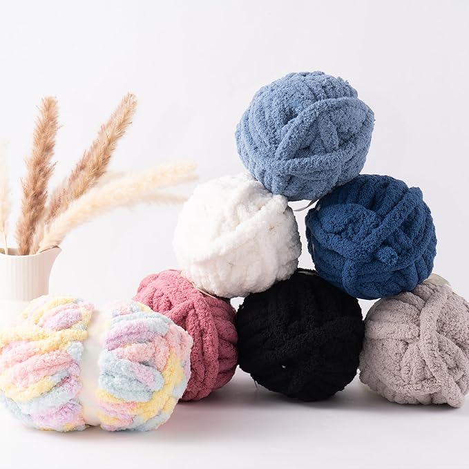 Light Grey Jumbo Chunky Chenille Yarn for Crocheting, Thick Plush Yarn for Hand Knitting Blankets, Super Soft Bulky Yarn for DIY Projects, 2 Jumbo Pack