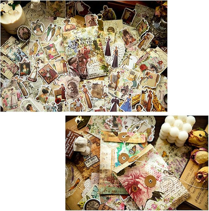 200PCS Vintage Scrapbooking Supplies Pack, Aesthetic Scrapbook Sticker Paper Art Journaling Kit for Junk Journals, Planner, Cottagecore Decor Gifts (Rose)