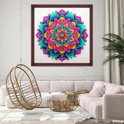 DMCCRAFT Stamped Cross Stitch Kits for Adults 11CT Printed Cross-Stitch Patterns Embroidery Kits Easy Cross Stitching Needlepoint Kits Crossstitch-Colorful Mandala 18x18 inch