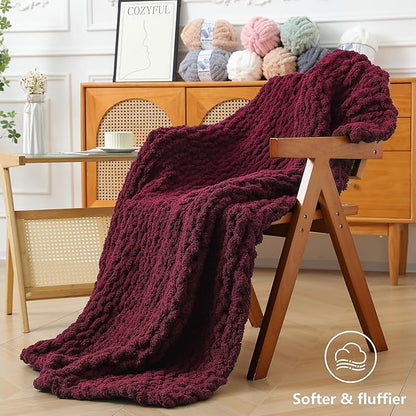 Chunky Yarn for Hand Knitting - #10 Chunky Chenille Yarn, Jumbo Big Thick Chunky Yarns for Crocheting, Super Bulky Chunky Knit Blanket Yarns, 8 Skein (25 yds 8 oz Each Skein), Burgundy