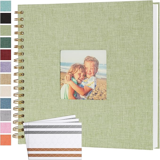 Scrapbook Photo Album 10x10 Inches 80 Pages Hardcover Kraft Paper Linen Cover Scrap Book Memory Book DIY Scrapbook Albums for Wedding Baby Boyfriend Travel Anniversary Family, GreenGrass
