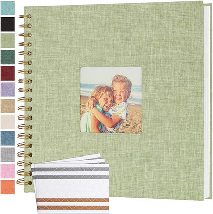 Scrapbook Photo Album 10x10 Inches 40 Pages Hardcover Kraft Paper Linen Cover Scrap Book Memory Book DIY Scrapbook Albums for Wedding Baby Boyfriend Travel Anniversary Family, GreenGrass