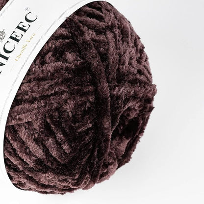 NICEEC 300g Soft Chenille Yarn Blanket Velvet Yarn for Knitting, Crochet, Weaving DIY Craft Total Length 150m (164yds)_Coffee
