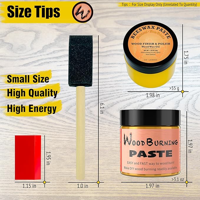 LAOBIAO Wood Burning Paste Beeswax Kit, 2 Jar Wood Burning Gel with 1 Jar Beeswax Paste, 2 Foam Paint Brushes and 2 Squeegees for DIY Arts and Crafting & Stencil Wood Burning