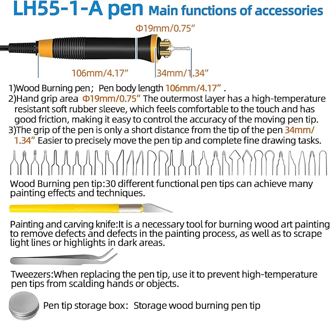 FIRElood LH55-1 wood burning kit,wood burning tool,digitally adjustable temperature wood burner kit,professional wood burner tool kit for adults beginners craft,pyrography pen (LH55-A pen)