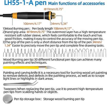 FIRElood LH55-1 wood burning kit,wood burning tool,digitally adjustable temperature wood burner kit,professional wood burner tool kit for adults beginners craft,pyrography pen (LH55-A pen)