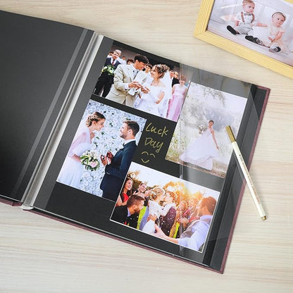 Spbapr Large Photo Album Self Adhesive Linen Cover Magnetic Scrapbook Album DIY Scrap Book 60 Black Sticky Pages for 4x6 5x7 8x10 10x12 Pictures with A Metal Pen