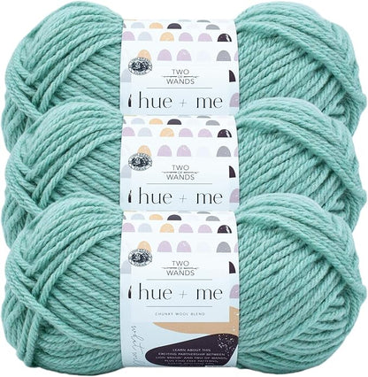 Lion Brand Yarn, Hue + Me Chunky Yarn for Crocheting, Knitting, and Crafts, Sea Glass, 3 Pack