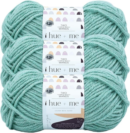 Lion Brand Yarn, Hue + Me Chunky Yarn for Crocheting, Knitting, and Crafts, Sea Glass, 3 Pack