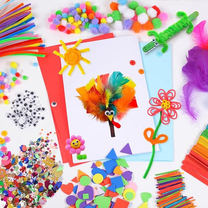 Phinus Craft Supplies Set - 9 Types of Arts & Crafts Materials, Unisex, 1000+ Pcs Kit, Suitable for Classroom, Family, Party, DIY, Art Creation & Decoration
