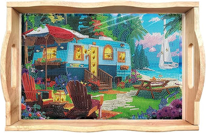 EWJRNSF Diamond Art Kits for Adults Wooden Serving Trays with Handles, 5D Diamond Painting Big Gem Arts and Craft Gifts Trays Decor Gift Home Decor (CP038)