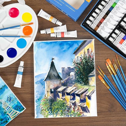 S & E TEACHER'S EDITION 120Pcs Painting Brushes, 12Pcs Paingting Palettes, 12Pcs Canvas Panels, Canvas Boards Bulk Value Pack for Classes and Parties, Total 144Pcs.