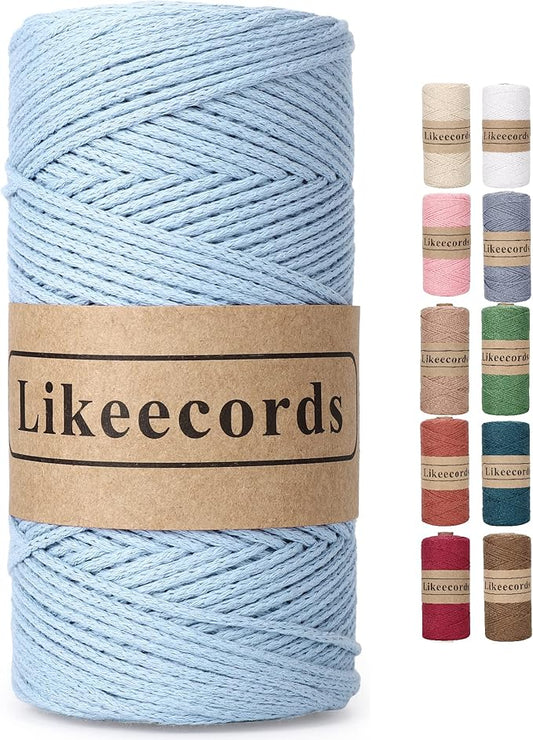 100% Cotton Crochet Bag Cord 2mm 170m Macrame Cord 2mm Crochet Thread Macrame Rope Gift for Knitter (Light Blue)