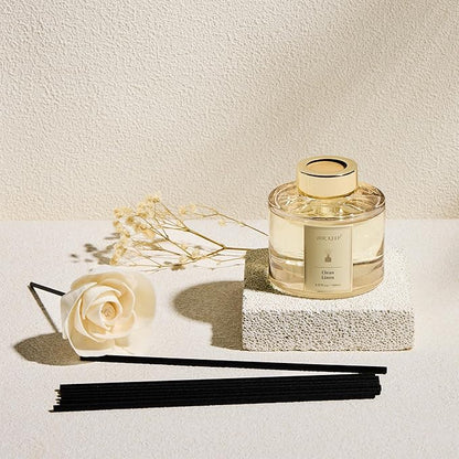 Airkeep Flower Reed Diffusers Set, 5.07 oz Clean Linen Scented Oil Diffuser with 8 Reed Sticks, Home Fragrance Diffuser Gift Set for Bathroom & Office Decor 150ml