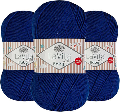 LaVita Baby Premium Anti-Pill Acrylic Yarn - 820 Yards, 3 x 3.5 oz - Warm, Airy Fiber with Silky Texture - Oeko-TEX Certified, Durable, Lightweight, Long-Lasting, Solid Pastel Colors - 3 Skeins Pack