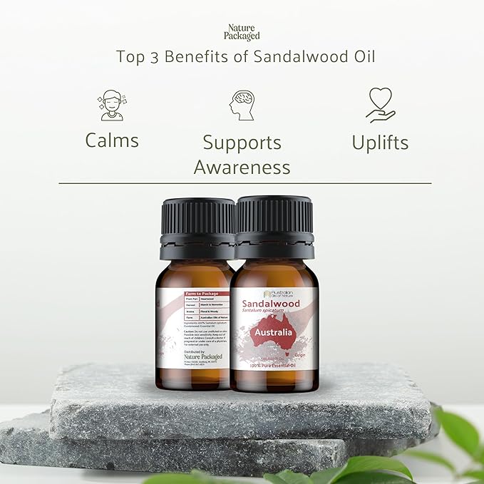 Nature Packaged Sandalwood Essential Oil - Direct from Australian Oils of Nature - Steam Distilled - Aceite Esencial de Sándalo for Aromatherapy, Massage, Diffuser, DIY Candle and Soap Making - 2lbs