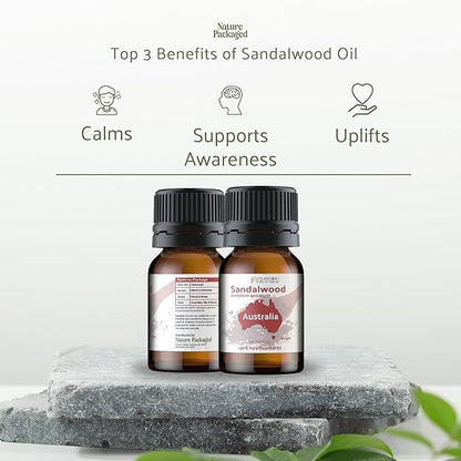 Nature Packaged Sandalwood Essential Oil - Direct from Australian Oils of Nature - Steam Distilled - Aceite Esencial de Sándalo for Aromatherapy, Massage, Diffuser, DIY Candle and Soap Making - 8oz