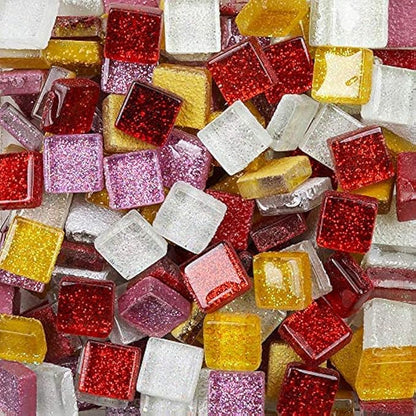 Mixed Color Mosaic Glass Tiles Shine Crystal Glass Pieces Bulk Square Glitter Crystal Mosaic Tiles for Home Decoration or DIY Crafts 200g,1x1 cm (Fruits)
