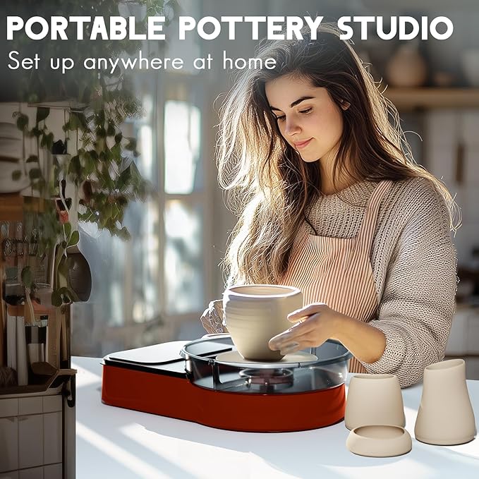 Pottery Wheel for Kids Adults and Beginners - Complete Pottery Set with 6" Turntable with Two-Way Rotation, 2.2lb Clay, Art Supplies Sculpting Tools, Craft Christmas Gifts for Teens Adults (Red)