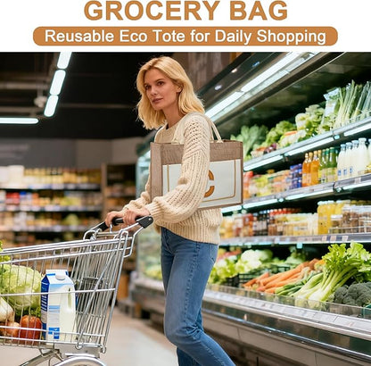 DIY Personalized Canvas Tote Bag with Embroidery Kit, Sturdy Jute Craft Bag with Front Pocket & Water-Resistant Lining, Customizable Gift Tote for Women, Everyday Use, Beach, Work, Groceries (C)