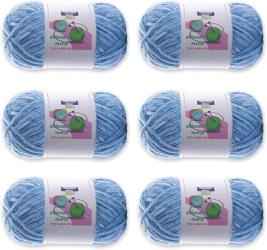 6 Skeins Soft Fluffy Velvet Yarn, Chenille Chunky for Hand Knitting and Crocheting DIY Craft, Amigurumi Crochet Yarns（6×196.8yds, 6×3.5oz） (Light Blue)