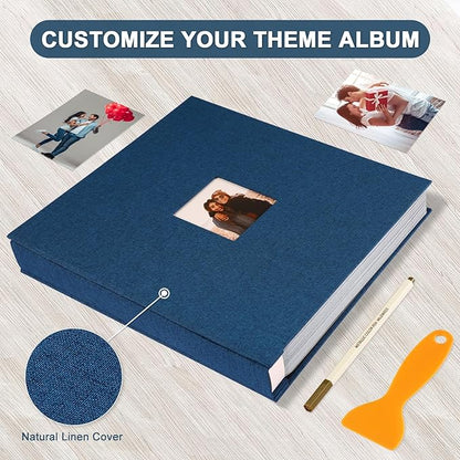 Self Adhesive Photo Album Black Pages Scrapbook Magnetic Photo Albums for 4x6 5x7 8x10 Pictures Books with Sticky Pages with A Metallic Pen for Baby Family Wedding 13.2x12.8 Blue 120 Pages