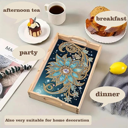 SHLUHA Diamond Art Kits for Adults Wooden Serving Trays with Handle Food Tray for Breakfast Home Decor Gift