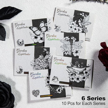 MiyouLuna 60Pcs Holographic PET Stickers-Vibrant Nature and Animal Designs, Scrapbook Stickers Kit for Journaling, Ephemera Packs for Junk Journals