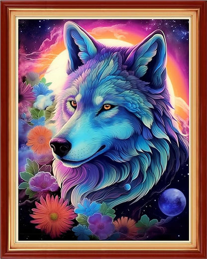 Findvoor Stamped Cross Stitch Kits for Beginner Embroidery Kits for Beginners Adults DIY 11CT Cross Stitch Patterns Needlepoint Kits Crossstitching Kits-Flower Wolf 16x20 inch
