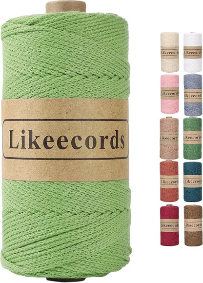 100% Cotton Crochet Bag Cord 2mm 170m Macrame Cord 2mm Crochet Thread Macrame Rope Gift for Knitter (Green)