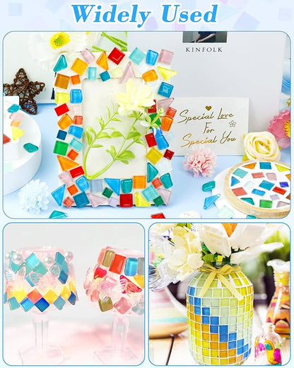 FIVEIZERO 280Pcs Mosaic Tiles for Crafts Bulk - 420g Glass Mosaic Kits, Multi-Color Irregular Tiny Mosaic Tile, Mixed Shapes Mosaic Glass Kit for Art, Home Decoration and DIY Projects