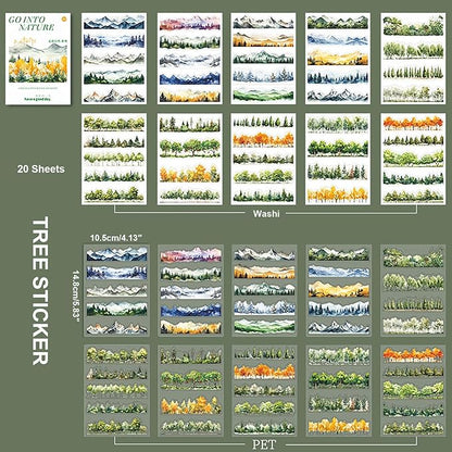 20Sheets Pre-Cut Scrapbooks Stickers Books, Nature Mountains Forests Trees Stickers for DIY Craft, Planners, Journal, Notebook, Laptop, Cell Phone, Calendars, Wedding