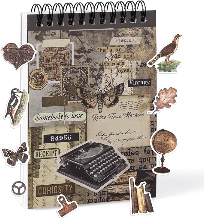 RISYPISY Pre-Cut Vintage Sticker for Journaling, 595PCS - 50 Sheets Washi Brown Scrapbooking Stickers, Ephemera for Junk Journal Supplies DIY Crafts Dark Academia Stickers for Adults