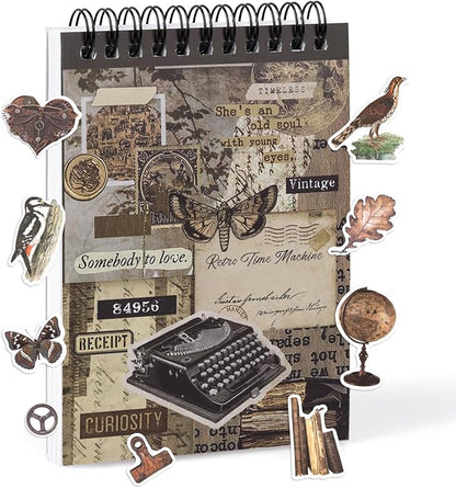 RISYPISY Pre-Cut Vintage Sticker for Journaling, 595PCS - 50 Sheets Washi Brown Scrapbooking Stickers, Ephemera for Junk Journal Supplies DIY Crafts Dark Academia Stickers for Adults