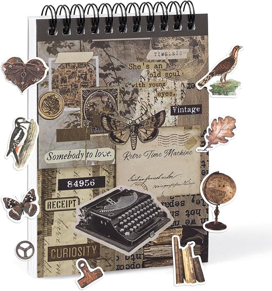 RISYPISY Pre-Cut Vintage Sticker for Journaling, 595PCS - 50 Sheets Washi Brown Scrapbooking Stickers, Ephemera for Junk Journal Supplies DIY Crafts Dark Academia Stickers for Adults