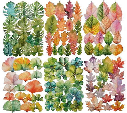 AuriicLeaf Botanical Leaf Stickers, 270PCS Plant Stickers for Scrapbooks Journals DIY Crafts Writable Cowhide Paper Material