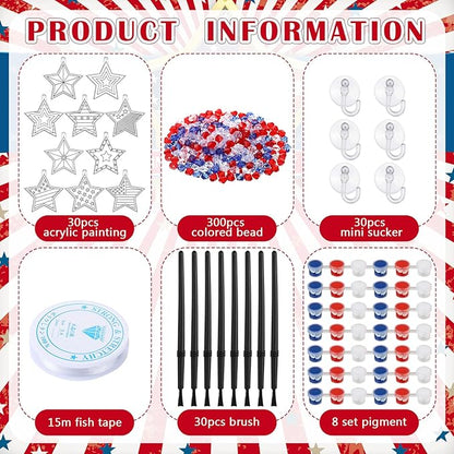 WinnerWhy 30 Sets Star Suncatchers Window Art Kits, Independence Day DIY Sun Catchers Bulk Crafts Paint Your Own Window Ornaments for Adult Home Birthday Activity Party Decor