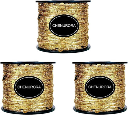 Hand-Blended Multifiber Multicolored Fancy Yarn with Golden Sequins for Knitting Crocheting Crafts DIY, Set of 3 Rolls (Gold)