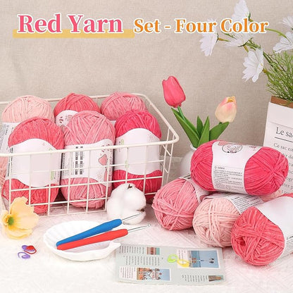 Coopay Skinny Chenille Yarn for Crocheting and Knitting, 12 Pack of 50g/1.76oz-1764yd Total, Soft Velvet Yarn of Baby Weights-Suitable for Baby Blankets, Plush Toys-Super Soft (Dark Pink Gradient)