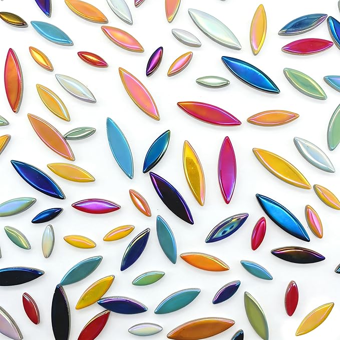 EDFLIFE Ceramic Mosaic Tiles for Crafts, Assorted Leaf Petal Ceramic Tiles for Crafts, 1.1lb Glazed Mosaic Tiles for Mosaic Making Kits Adult DIY Hobbies Children Handmade Home Decoration
