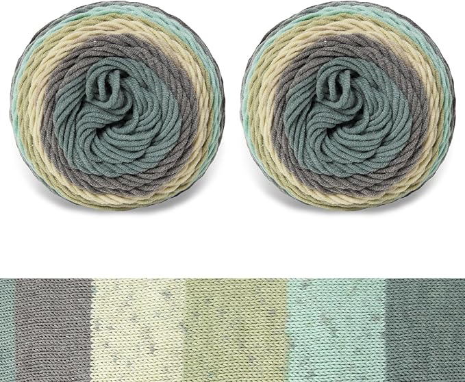 Franel Cotton Acrylic Yarn-45% Cotton 55% Acrylic, 2×100g, Misty Gray - Green Melody: Gray, Beige, Light Blue - Green, Perfect for Crocheting Knitting Scarves Shawls Blankets Gradient Variegated Yarn