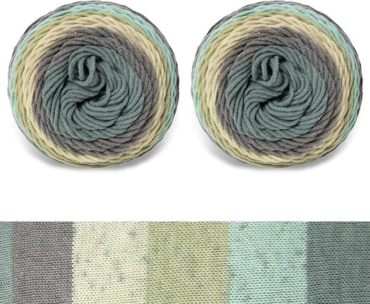 Franel Cotton Acrylic Yarn-45% Cotton 55% Acrylic, 2×100g, Misty Gray - Green Melody: Gray, Beige, Light Blue - Green, Perfect for Crocheting Knitting Scarves Shawls Blankets Gradient Variegated Yarn