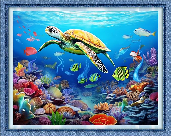 Dooxvey Cross Stitch Kits for Adults Stamped Full Range of Embroidery Starter Kits for Beginners 11CT Printed Cross Stitch Patterns Needlepoint Kits Stamped Crossstitch-Turtle Scenery 16x20 inch