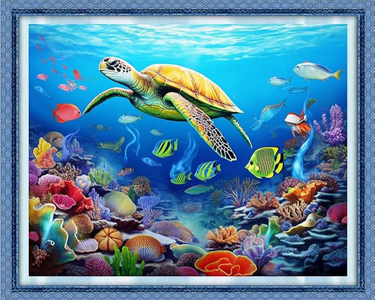 Dooxvey Cross Stitch Kits for Adults Stamped Full Range of Embroidery Starter Kits for Beginners 11CT Printed Cross Stitch Patterns Needlepoint Kits Stamped Crossstitch-Turtle Scenery 16x20 inch