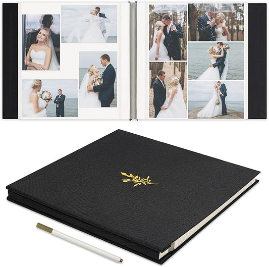 Remowith Self Adhesive Photo Album, Black Scrapbook Album with DIY 60 Blank Pages, Wedding Photo Album with A Metallic Pen for 4x6 5x7 2x3 Pictures,12.9"x13.4"